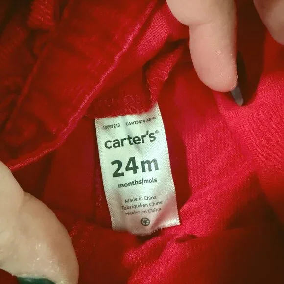 Girls Size 24 Months Red Corduroy Jumper Overall Dress Heart Pockets Carter's - Picture 5 of 5